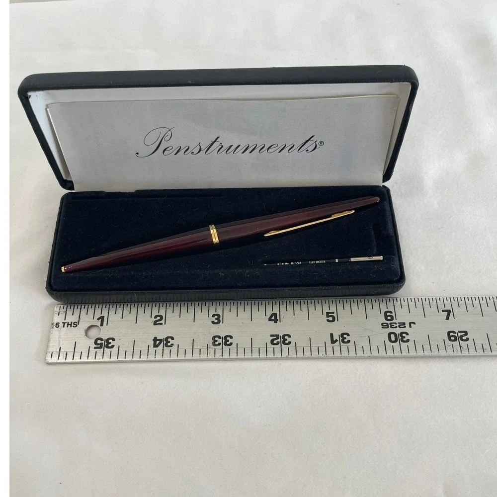 Vintage Penstruments Burgundy & Yivonka Rose Gold Ballpoint Pen Set with Cases